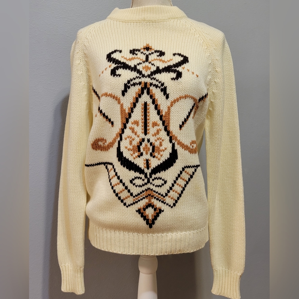 Vintage Sigallo medium vintage ivory and brown mock neck sweater